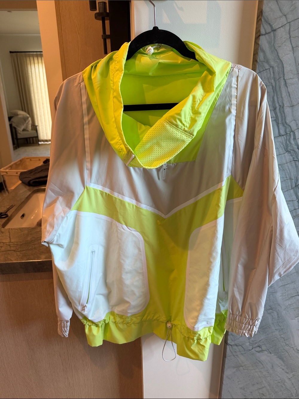 Adidas by Stella McCartney White and Neon Yellow Pullover Utility Jacket